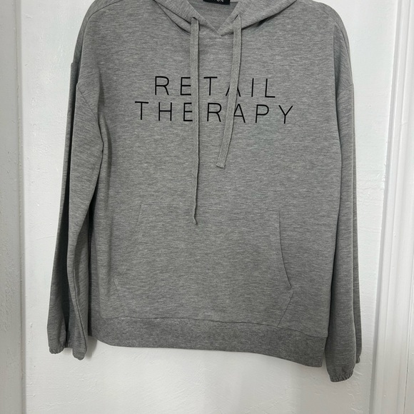 Avon Women's Lightweight Long Sleeve, Drawstring Hoodie, "Retail Therapy" Gray - Picture 3 of 6